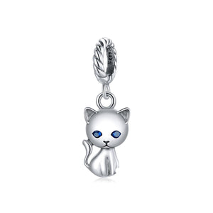Cat Kitty Kitten Sterling Silver Ziron CZ Bead Charm Bracelet Necklace