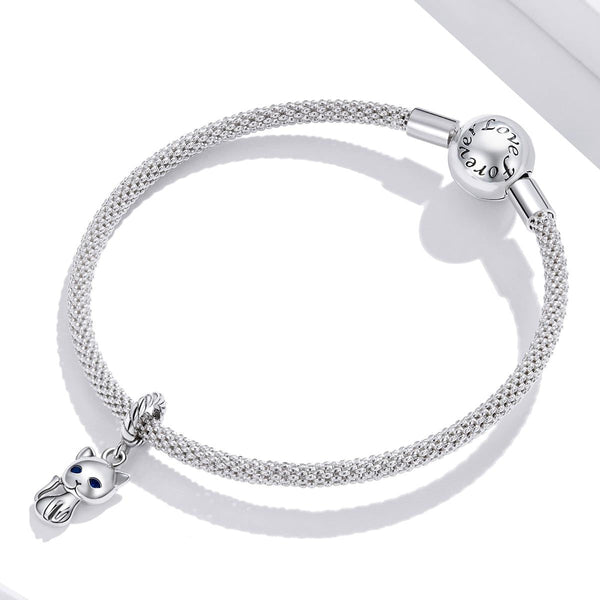 Cat Kitty Kitten Sterling Silver Ziron CZ Bead Charm Bracelet Necklace