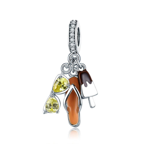 Thong Ice Cream Sunglasses Enamel Sterling Silver CZ Bead Charm Bracelet Necklace