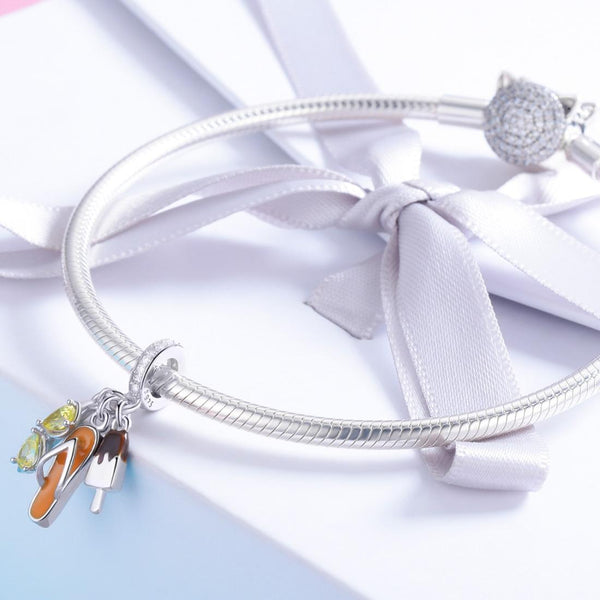 Thong Ice Cream Sunglasses Enamel Sterling Silver CZ Bead Charm Bracelet Necklace