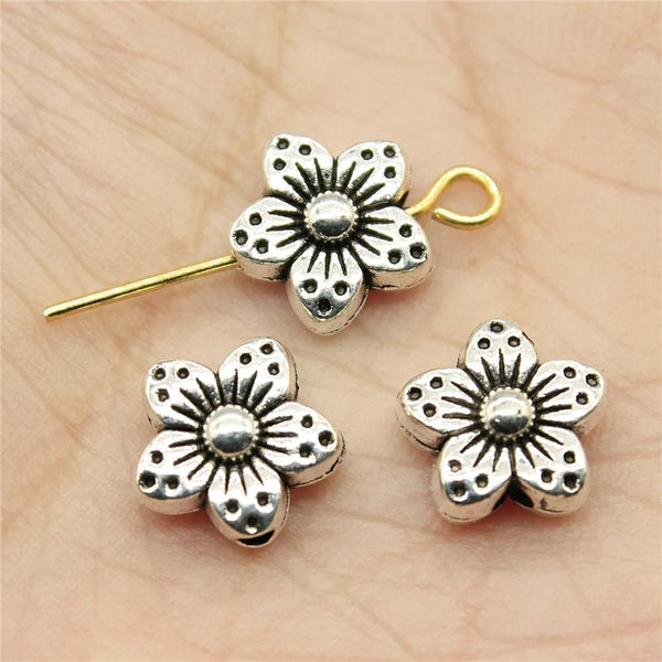 30 x Tibetan Flower Zinc Alloy Beads Charms 9 x 9 x 5mm