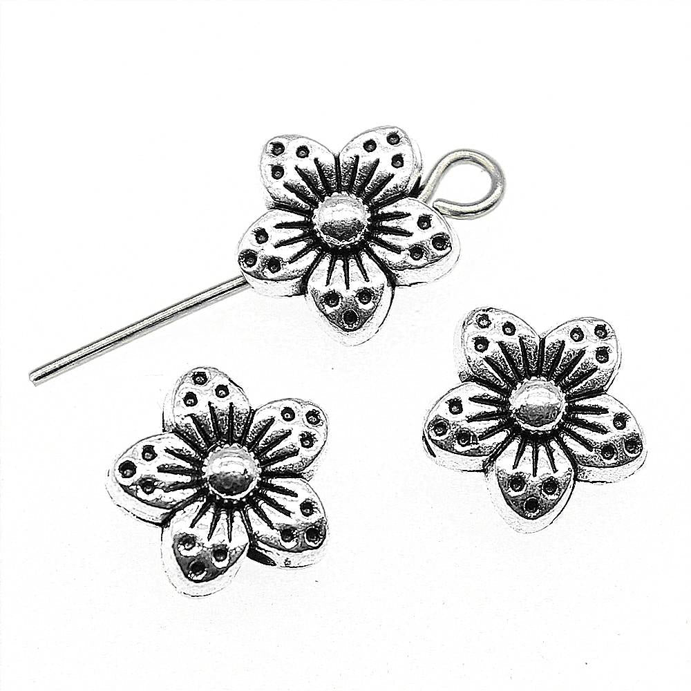 30 x Tibetan Flower Zinc Alloy Beads Charms 9 x 9 x 5mm