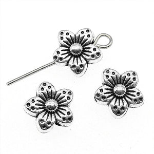 30 x Tibetan Flower Zinc Alloy Beads Charms 9 x 9 x 5mm