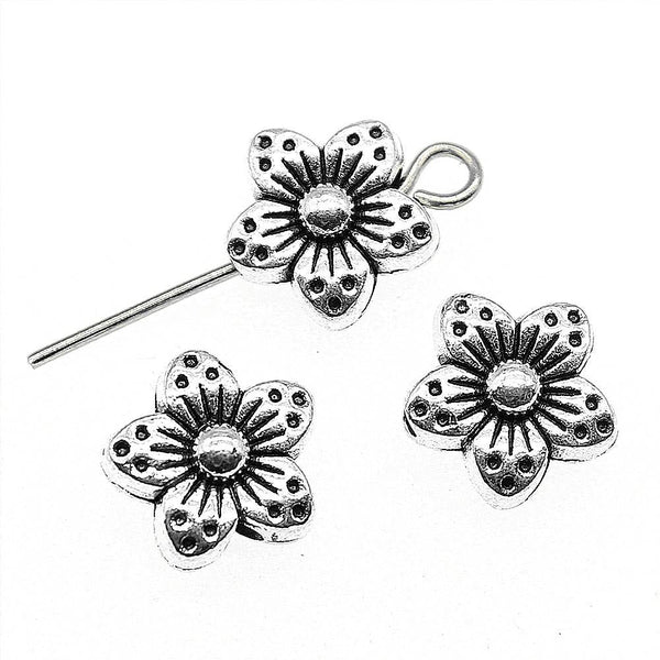 30 x Tibetan Flower Zinc Alloy Beads Charms 9 x 9 x 5mm