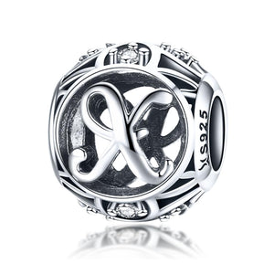 X Initial Letter Sterling Silver Zircon CZ Bead Charm Bracelet Necklace