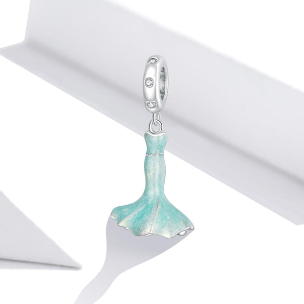 Mermaid Tail Enamel Sterling Silver Zircon CZ Bead Charm Bracelet Necklace