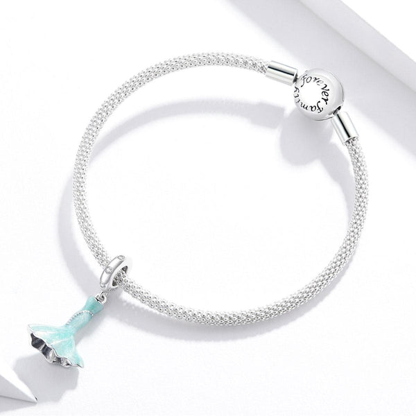 Mermaid Tail Enamel Sterling Silver Zircon CZ Bead Charm Bracelet Necklace