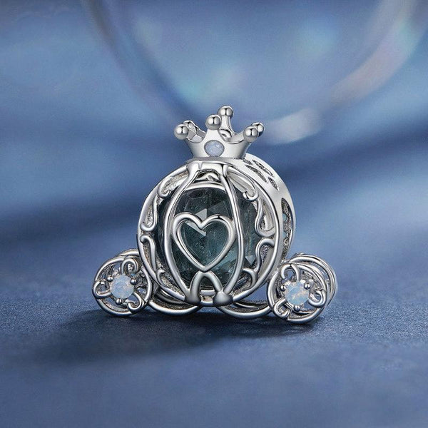 Cinderalla Pumpkin Carriage Sterling Silver Opal Look Bead Charm Bracelet Necklace