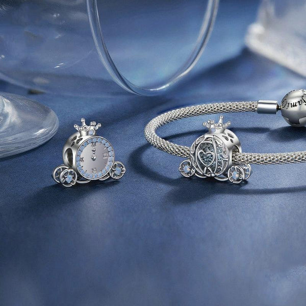Cinderalla Pumpkin Carriage Sterling Silver Opal Look Bead Charm Bracelet Necklace
