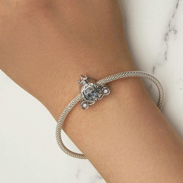 Cinderalla Pumpkin Carriage Sterling Silver Opal Look Bead Charm Bracelet Necklace