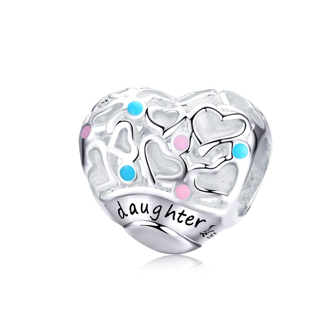 Daughter Love Heart Enamel Sterling Silver Bead Charm Pendant Bracelet Necklace