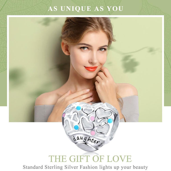 Daughter Love Heart Enamel Sterling Silver Bead Charm Pendant Bracelet Necklace