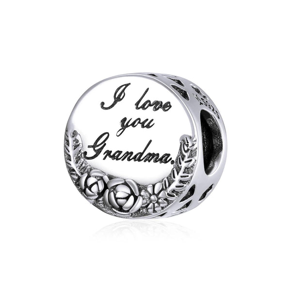 Love You Grandma Sterling Silver Zircon CZ Bead Charm Pendant Bracelet Necklace