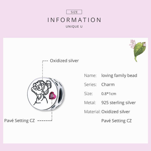 Love You Grandma Sterling Silver Zircon CZ Bead Charm Pendant Bracelet Necklace
