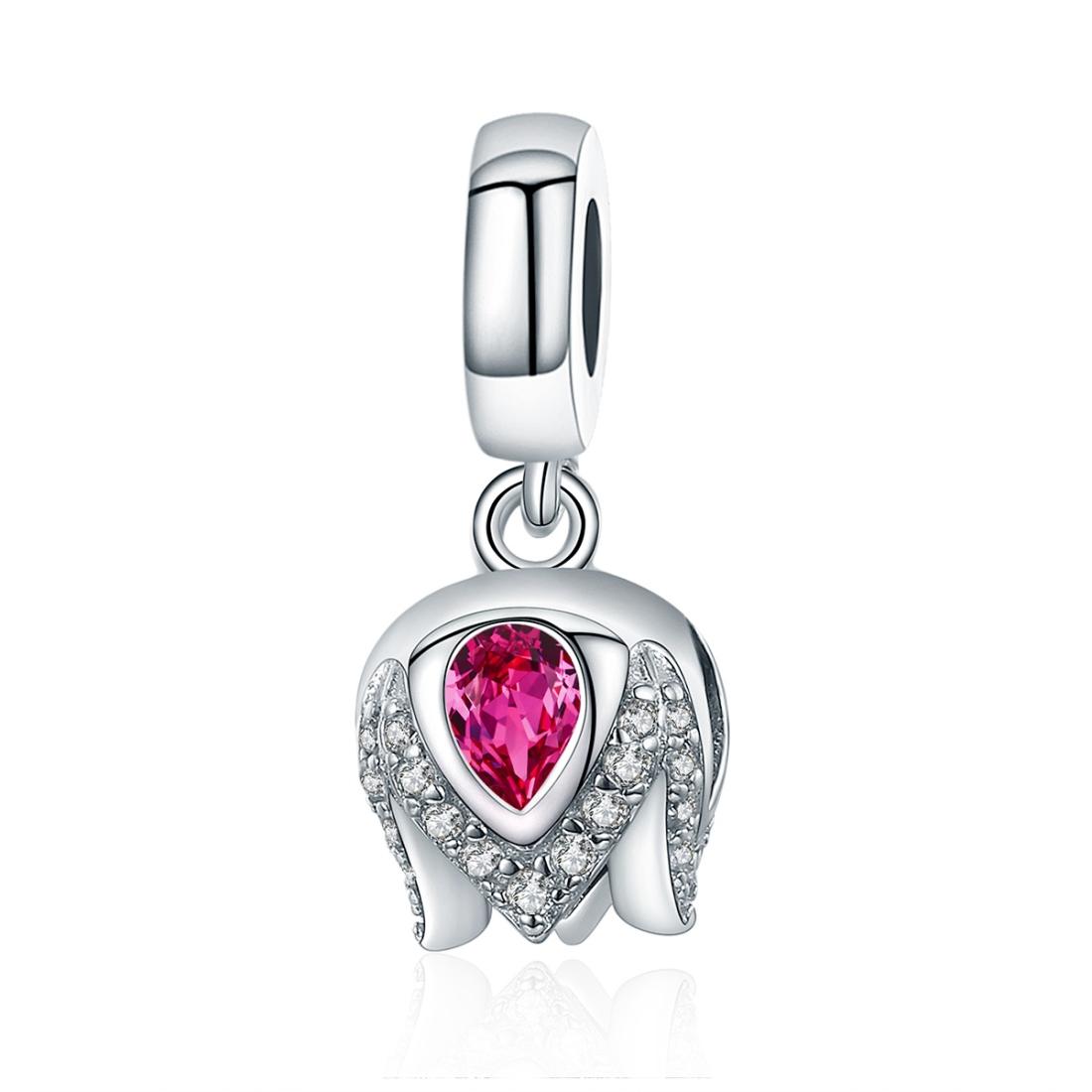 Tulip Sterling Silver Zircon CZ Bead Charm Pendant Bracelet Necklace