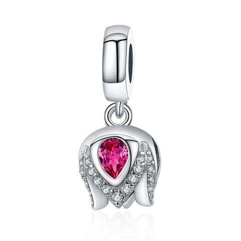 Tulip Sterling Silver Zircon CZ Bead Charm Pendant Bracelet Necklace