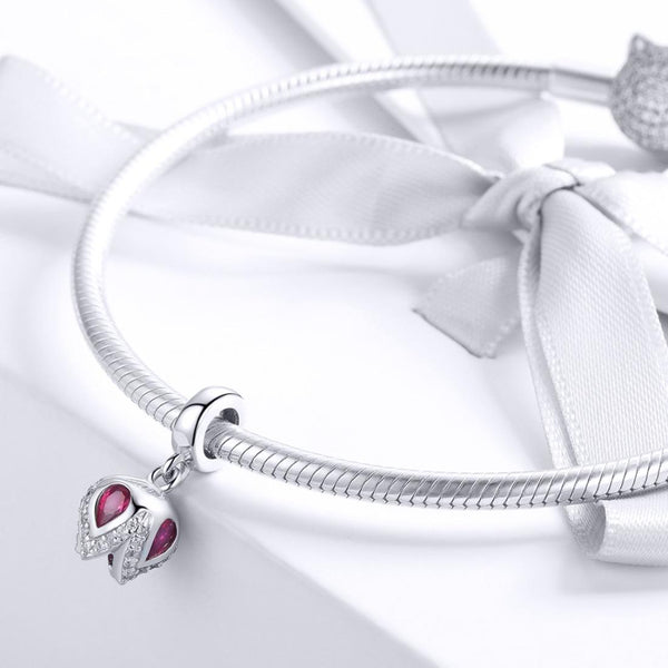 Tulip Sterling Silver Zircon CZ Bead Charm Pendant Bracelet Necklace