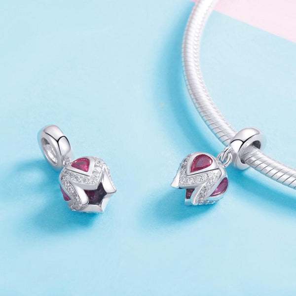 Tulip Sterling Silver Zircon CZ Bead Charm Pendant Bracelet Necklace