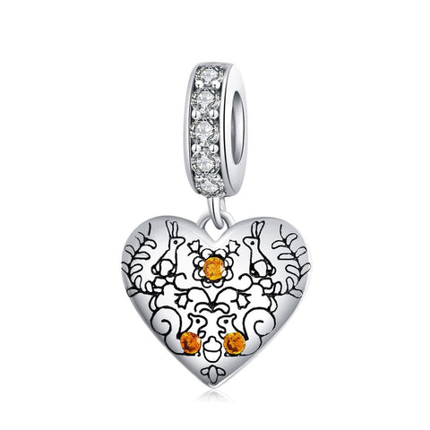 Squirrels Rabbits Heart Sterling Silver Zircon CZ Bead Charm Bracelet Necklace