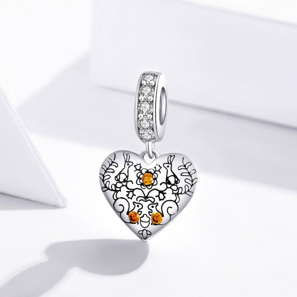 Squirrels Rabbits Heart Sterling Silver Zircon CZ Bead Charm Bracelet Necklace