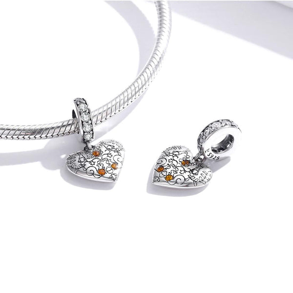 Squirrels Rabbits Heart Sterling Silver Zircon CZ Bead Charm Bracelet Necklace