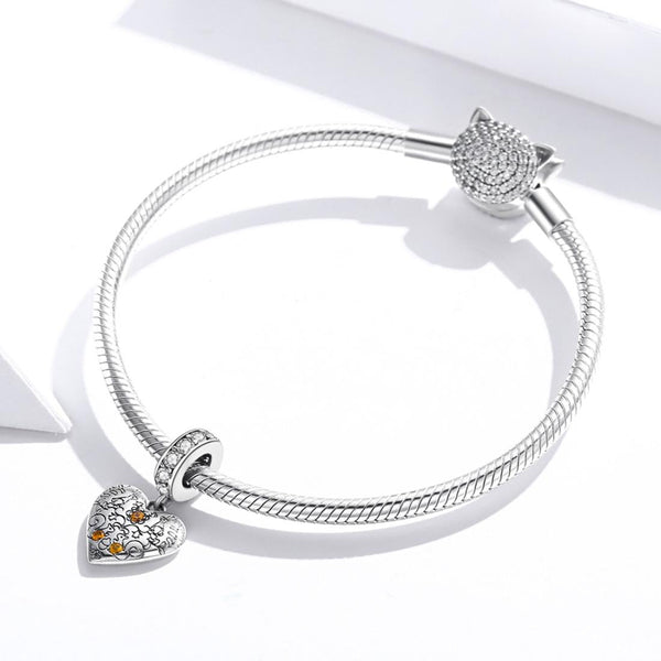 Squirrels Rabbits Heart Sterling Silver Zircon CZ Bead Charm Bracelet Necklace