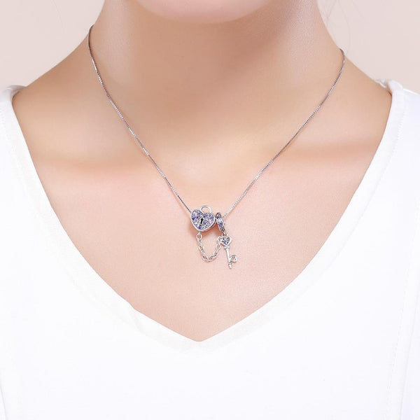 Key Heart Sterling Silver Zircon CZ Safety Chain For Bracelets