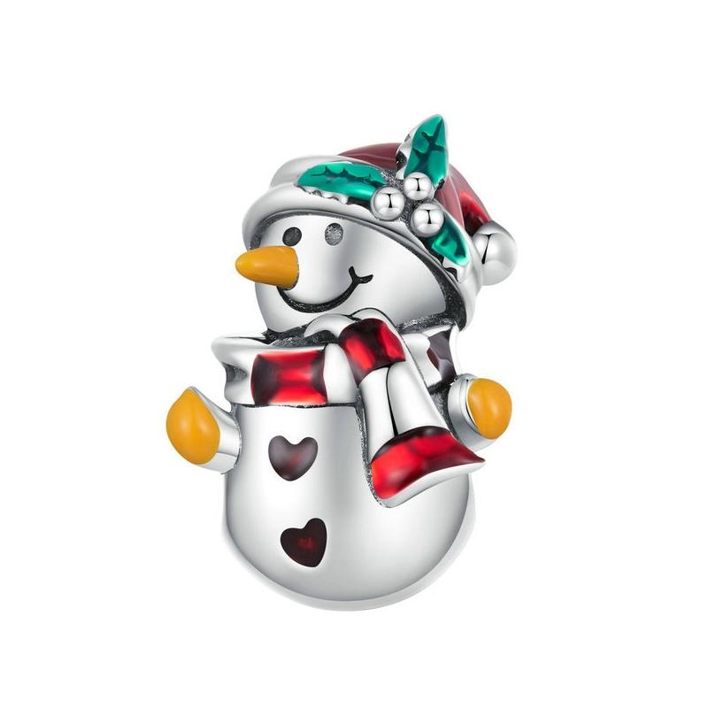 Snowman Enamel Sterling Silver Bead Charm Bracelet Necklace Pendant