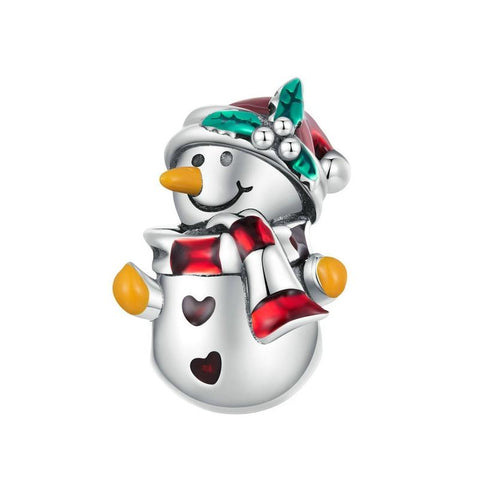 Snowman Enamel Sterling Silver Bead Charm Bracelet Necklace Pendant