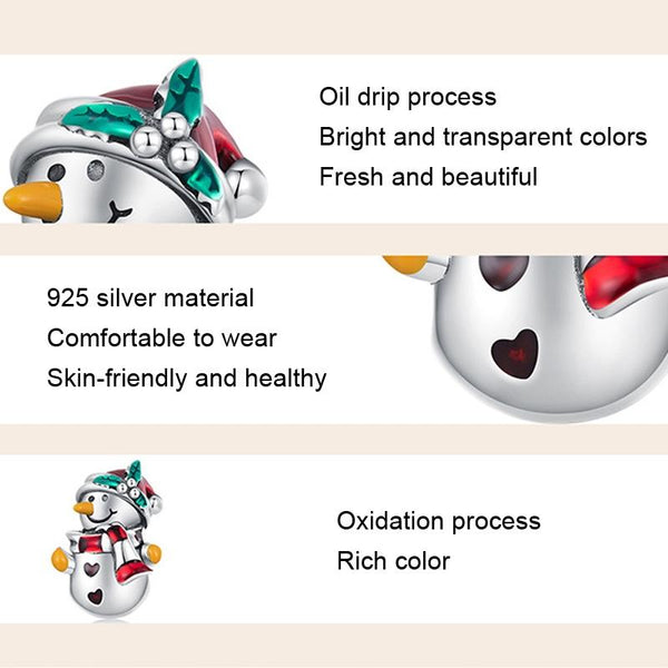 Snowman Enamel Sterling Silver Bead Charm Bracelet Necklace Pendant