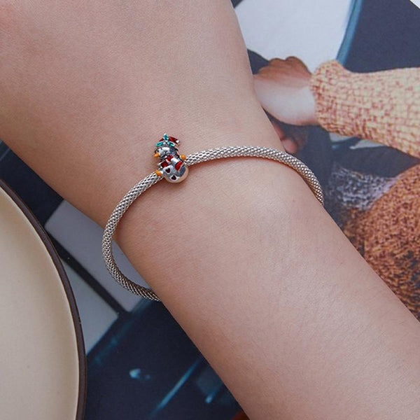 Snowman Enamel Sterling Silver Bead Charm Bracelet Necklace Pendant
