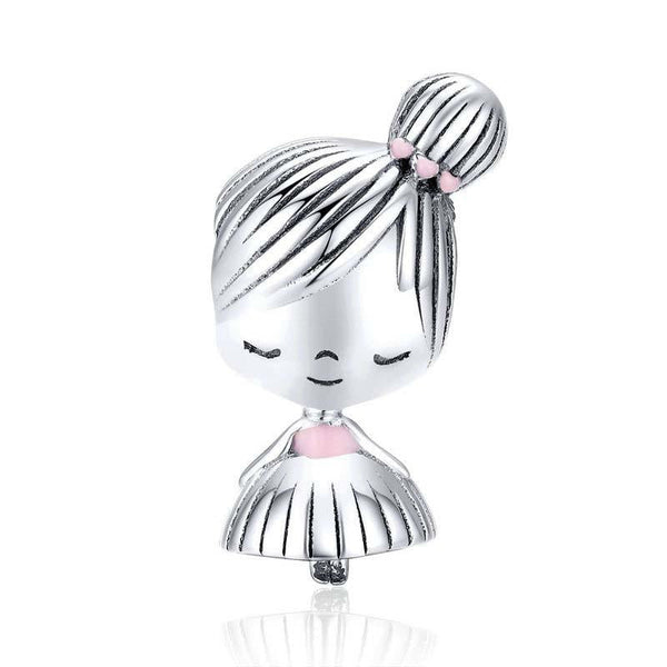 Ballerina Girl Enamel Sterling Silver Bead Charm Pendant Bracelet Necklace