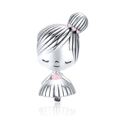 Ballerina Girl Enamel Sterling Silver Bead Charm Pendant Bracelet Necklace
