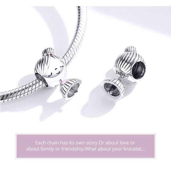 Ballerina Girl Enamel Sterling Silver Bead Charm Pendant Bracelet Necklace