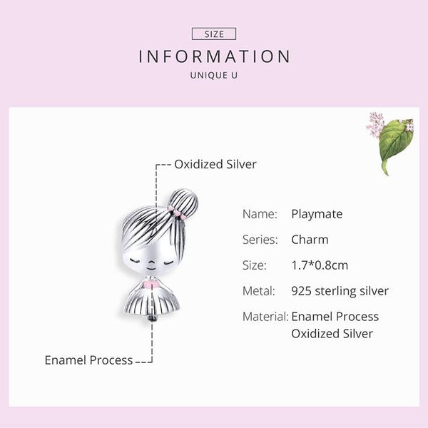 Ballerina Girl Enamel Sterling Silver Bead Charm Pendant Bracelet Necklace