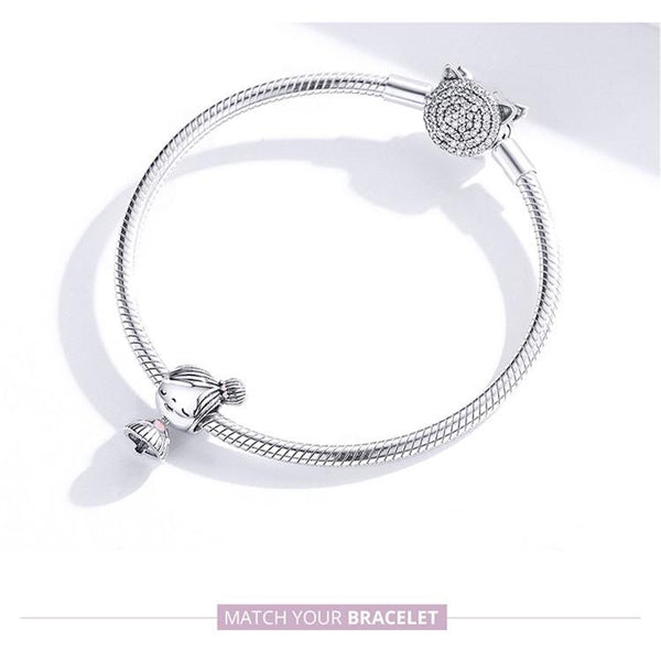 Ballerina Girl Enamel Sterling Silver Bead Charm Pendant Bracelet Necklace