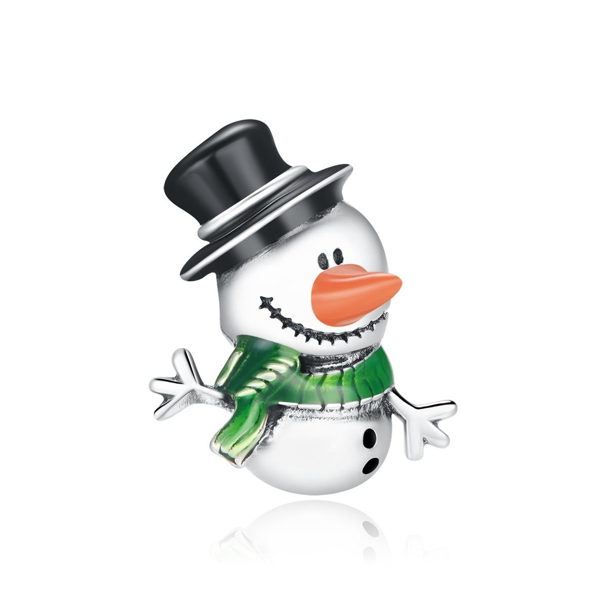 Snowman Enamel Sterling Silver Bead Charm Pendant Bracelet Necklace