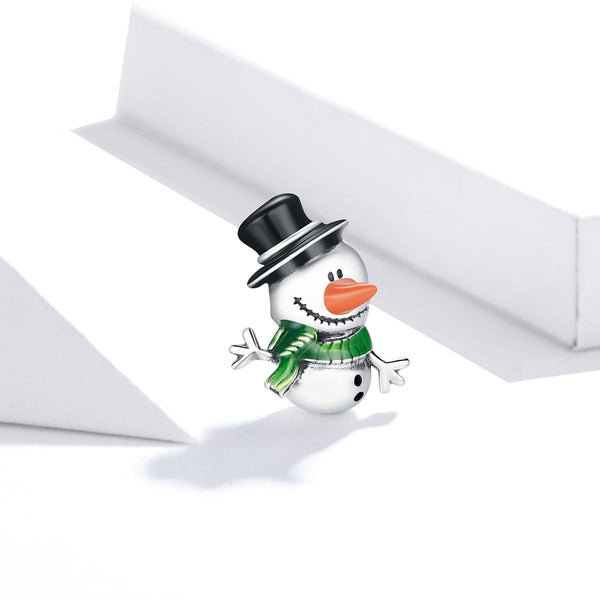 Snowman Enamel Sterling Silver Bead Charm Pendant Bracelet Necklace