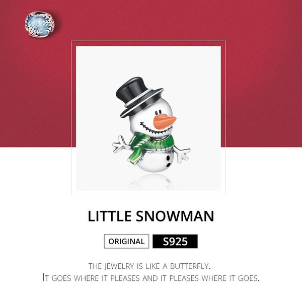 Snowman Enamel Sterling Silver Bead Charm Pendant Bracelet Necklace