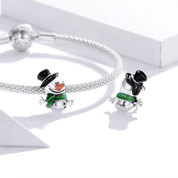 Snowman Enamel Sterling Silver Bead Charm Pendant Bracelet Necklace