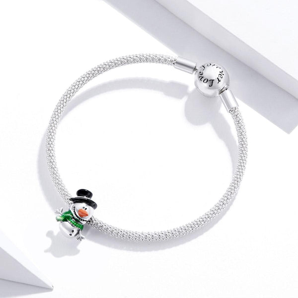 Snowman Enamel Sterling Silver Bead Charm Pendant Bracelet Necklace