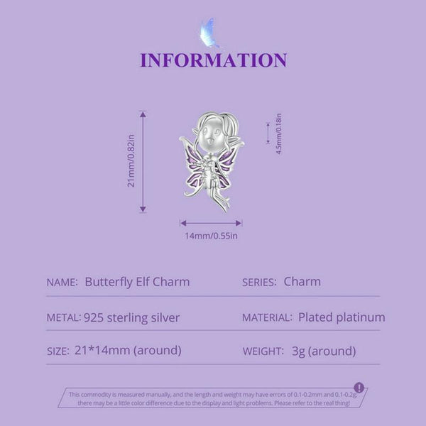 Butterfly Fairy Enamel Sterling Silver Bead Charm Bracelet Necklace Pendant
