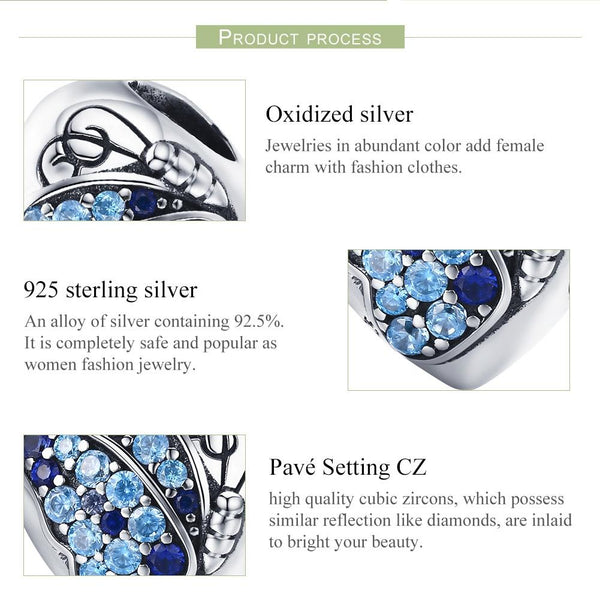 Blue Crystal Butterfly Heart Sterling Silver Zircon CZ Bead Charm Bracelet Necklace