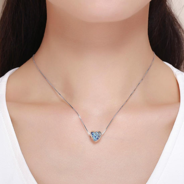 Blue Crystal Butterfly Heart Sterling Silver Zircon CZ Bead Charm Bracelet Necklace