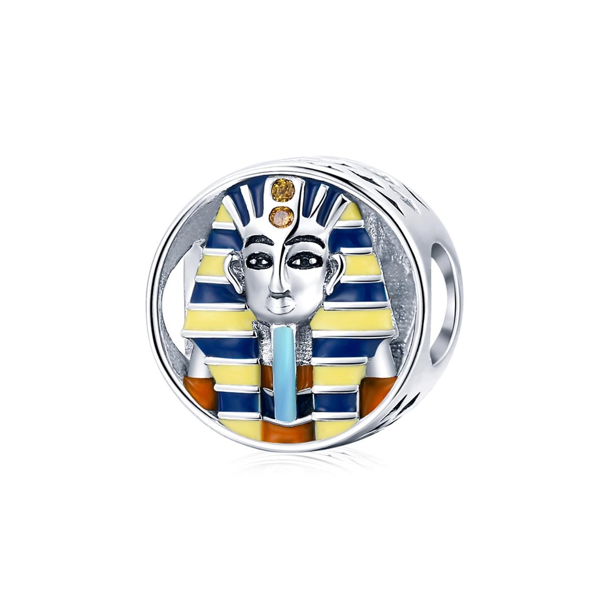 Egyptian Pharoah Head Enamel Sterling Silver CZ Bead Charm Bracelet Necklace