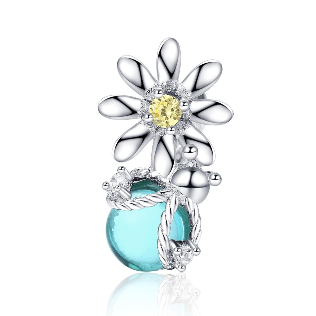 Firefly Daisy Sterling Silver Zircon CZ Bead Charm Pendant Bracelet Necklace