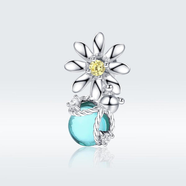 Firefly Daisy Sterling Silver Zircon CZ Bead Charm Pendant Bracelet Necklace