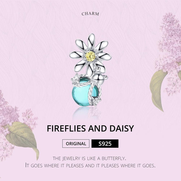 Firefly Daisy Sterling Silver Zircon CZ Bead Charm Pendant Bracelet Necklace
