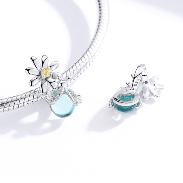 Firefly Daisy Sterling Silver Zircon CZ Bead Charm Pendant Bracelet Necklace