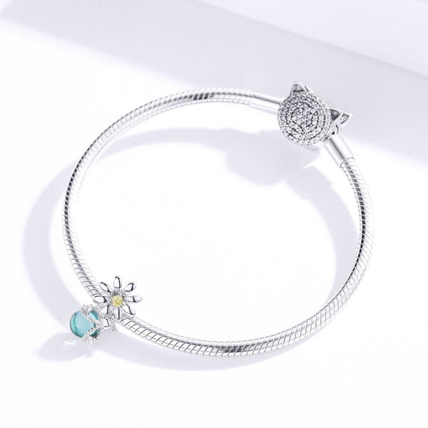 Firefly Daisy Sterling Silver Zircon CZ Bead Charm Pendant Bracelet Necklace